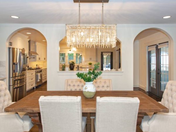 dining room with chandelier and white interior painting